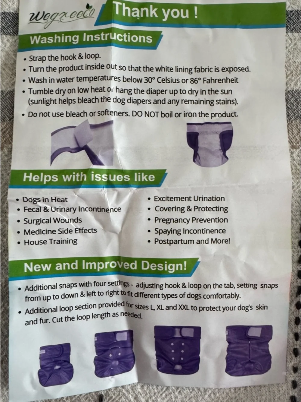 Wegzeeco Dog Diaper - Purple Print